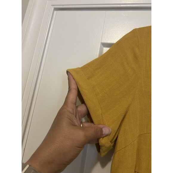Shein Babydoll Peplum Shirt Tunic Women's Size 8 Mustard Yellow Boho Game Day - Picture 3 of 6